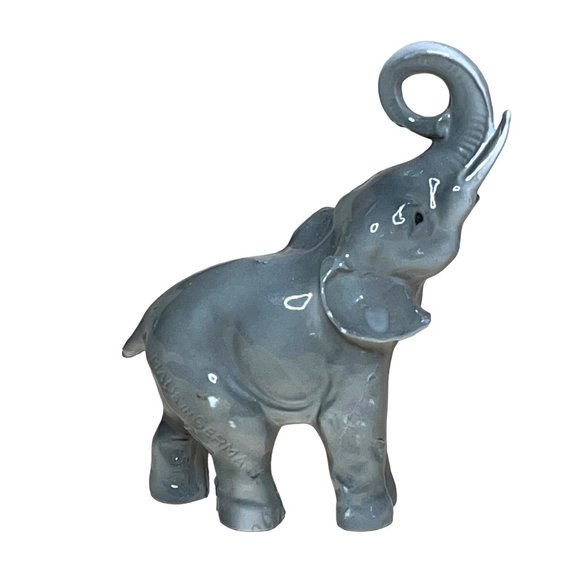 Vintage Germany Porcelain Gray Elephant Figurine Trunk Up - Picture 3 of 7